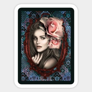 Pink and Blue rose Girl Portrait Digital Art Sticker